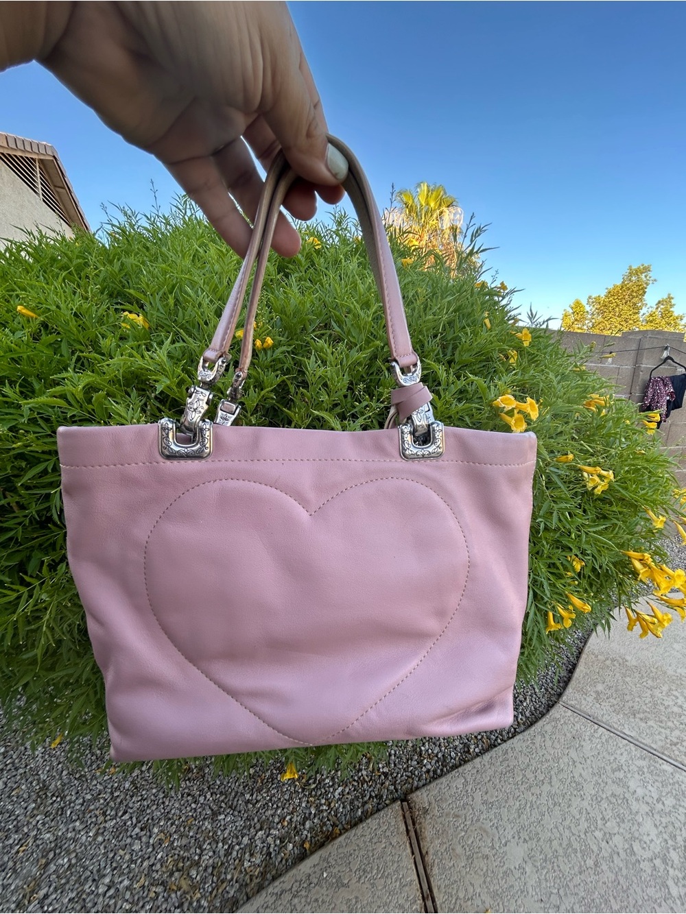Vintage Brighton pink Leather small tote bag with cottage core interior